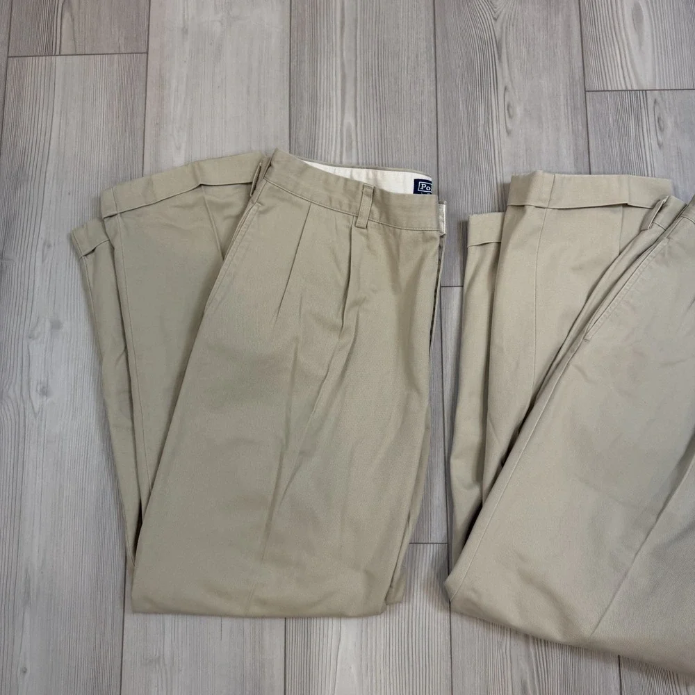 Lot Of 2 Ralph Lauren Polo Pants 38x30 Hammond Pleated Cuffed Trousers‎ Beige
